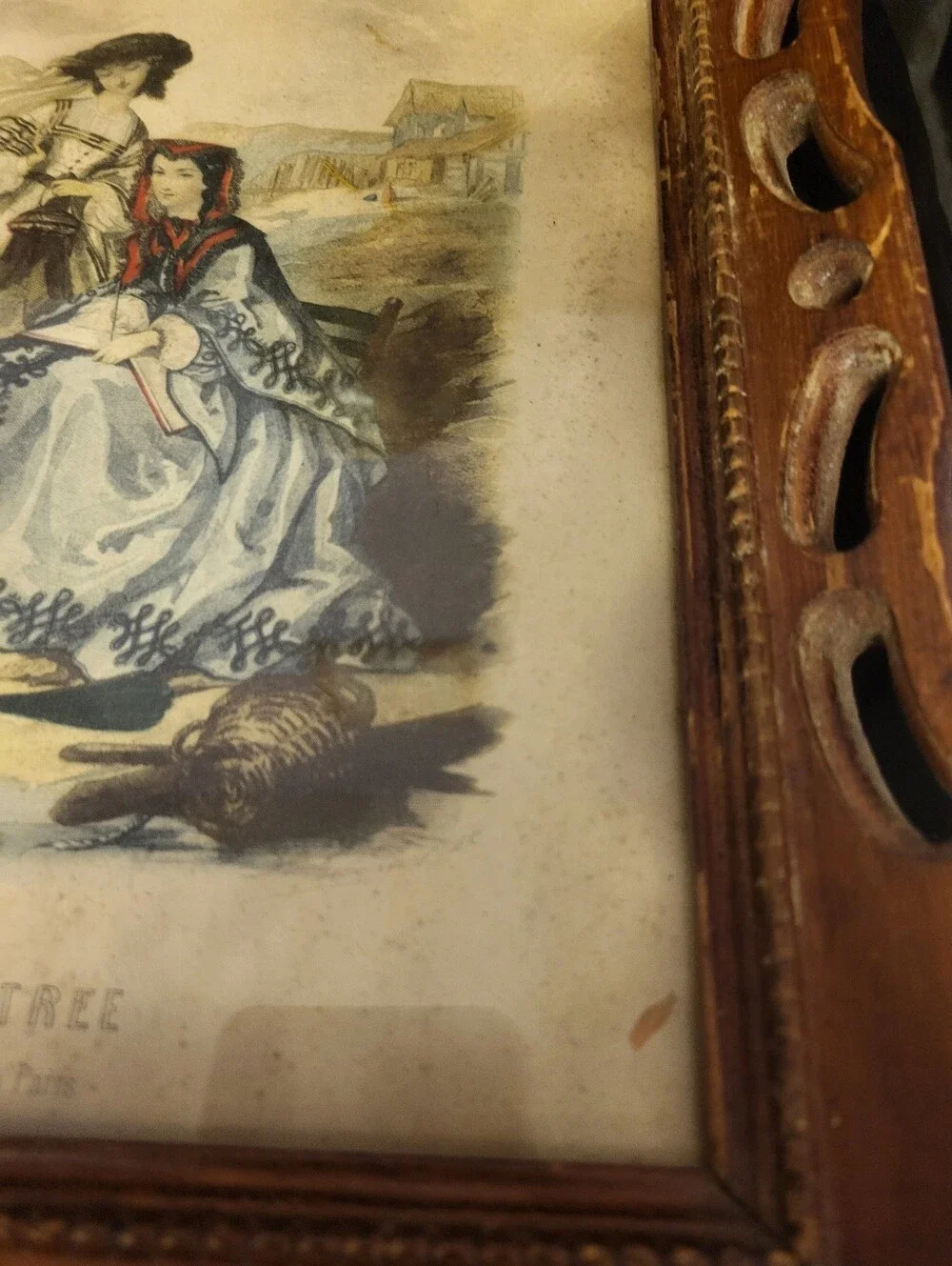 19th Century French La Mode Illustre Print In 13.5 × 11.5 Inch Wood Carved Frame
